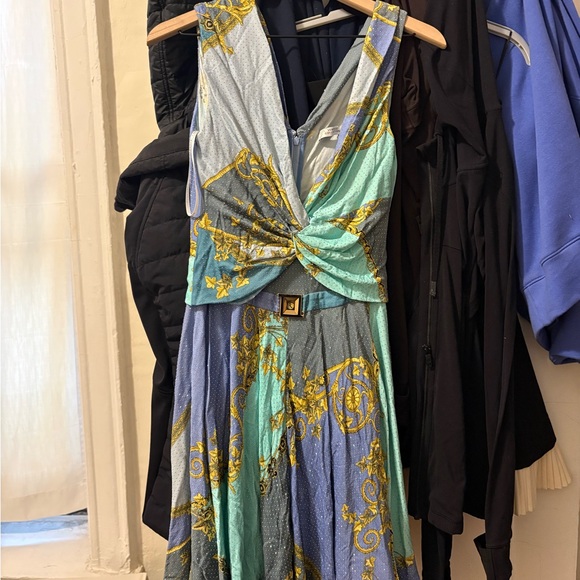 Versace Dresses & Skirts - Versace Blue and Gold v neck dress US 8 / IT 44